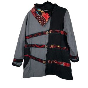 Leopards Roses Black Gray Artistic Jacket Women Large Boho Chiccore